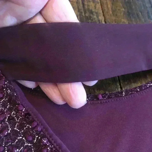 Jennifer Lopez | Berry Colored Sparkle Blouse with Open V Back - Picture 4 of 7